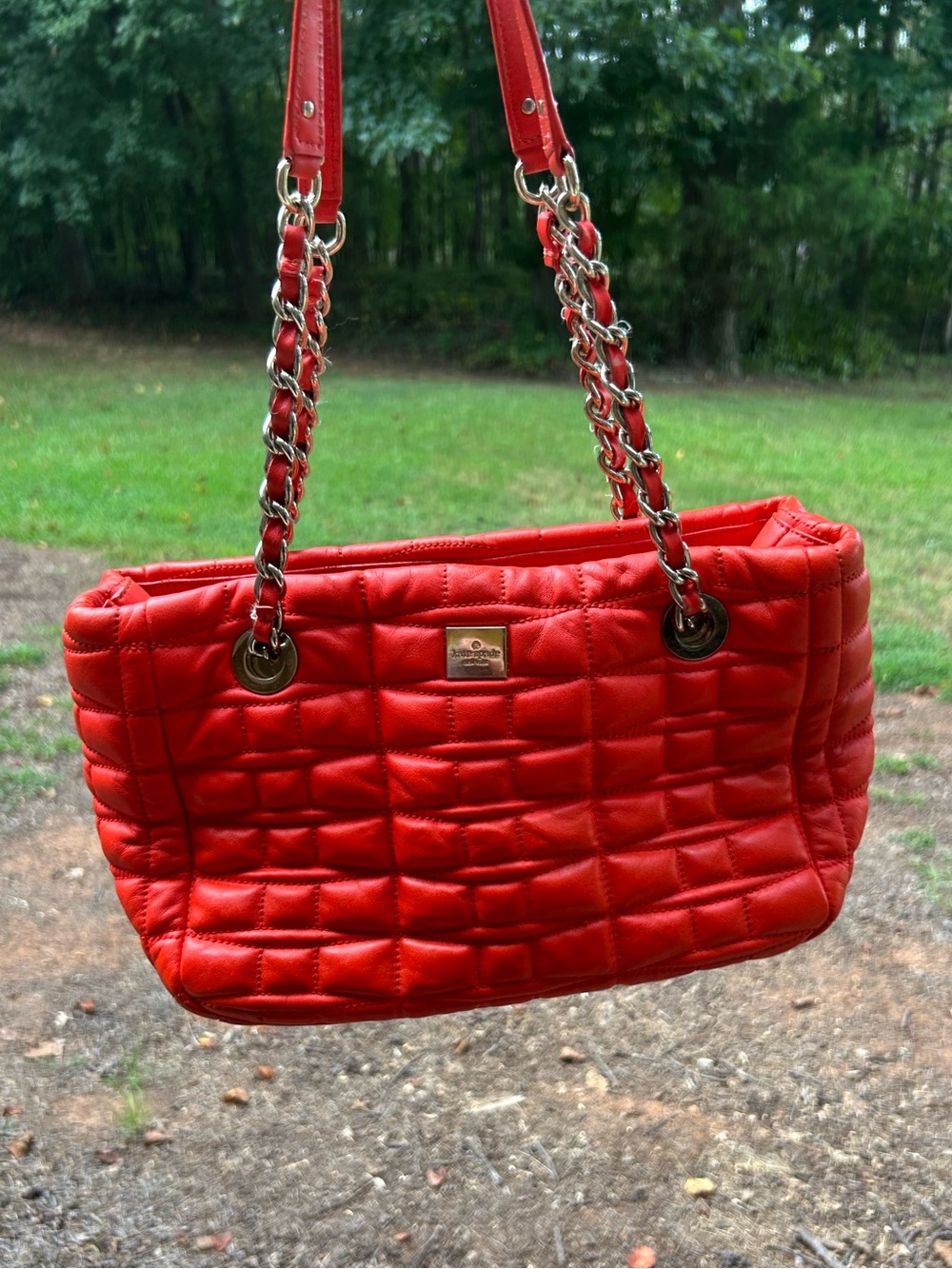 Kate Spade New York Red Quilted Chain Shoulder Bag Storybook Lining